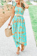 Print Elastic Tube Bow Slip Maxi Dress