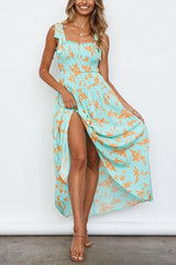 Print Elastic Tube Bow Slip Maxi Dress