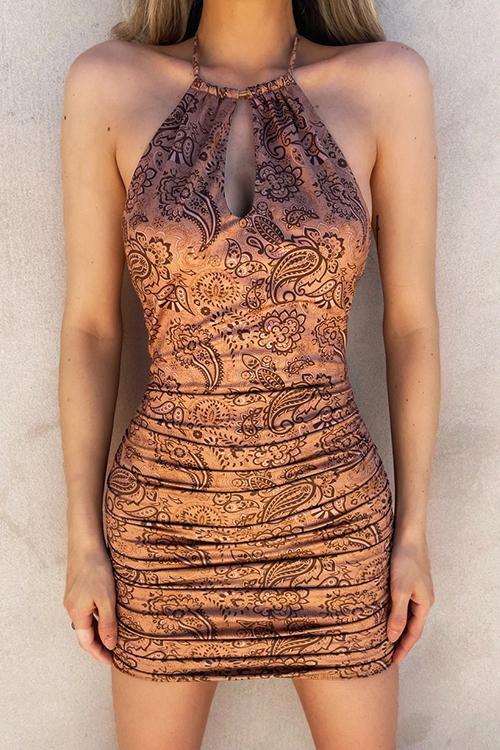 Paisley Print Halter Neck Mini Dress