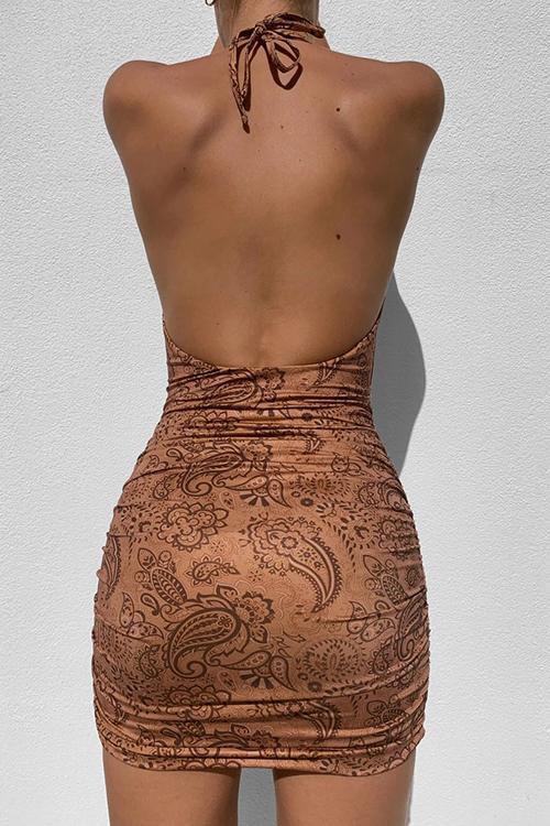 Paisley Print Halter Neck Mini Dress