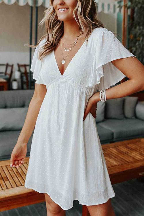 Ruffles V Neck Bat Mini Dress