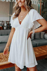 Ruffles V Neck Bat Mini Dress