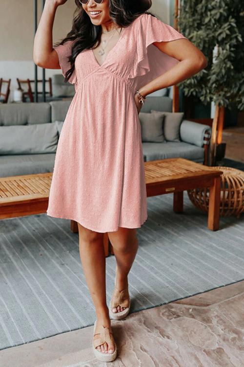 Ruffles V Neck Bat Mini Dress