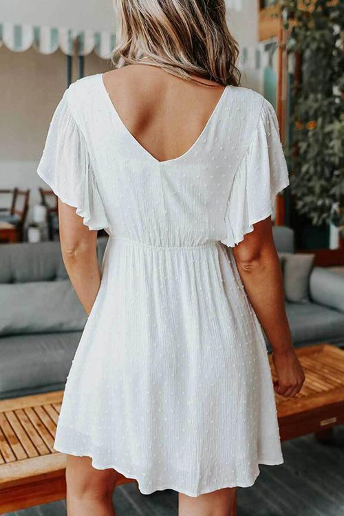 Ruffles V Neck Bat Mini Dress