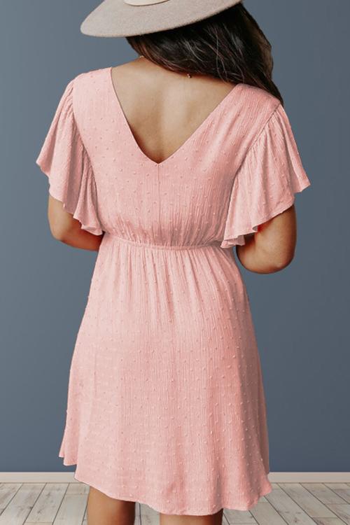 Ruffles V Neck Bat Mini Dress
