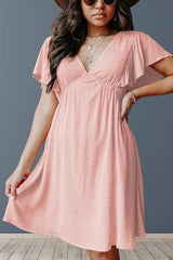 Ruffles V Neck Bat Mini Dress