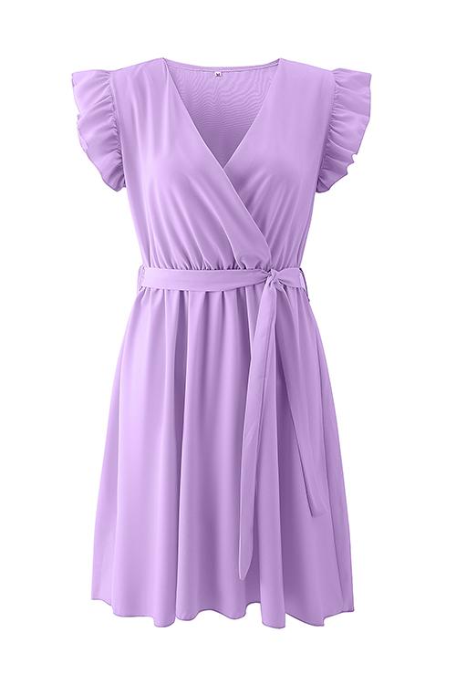 Ruffles V Neck Bleted Mini Dress