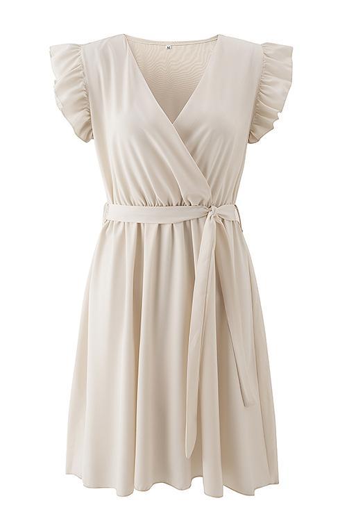 Ruffles V Neck Bleted Mini Dress