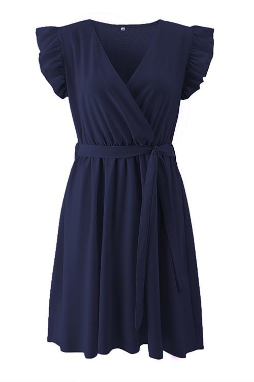 Ruffles V Neck Bleted Mini Dress
