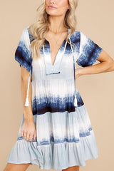 Ruffles Swing Gradient V Neck Mini Dress