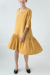 Ruffles O Neck Midi Dress