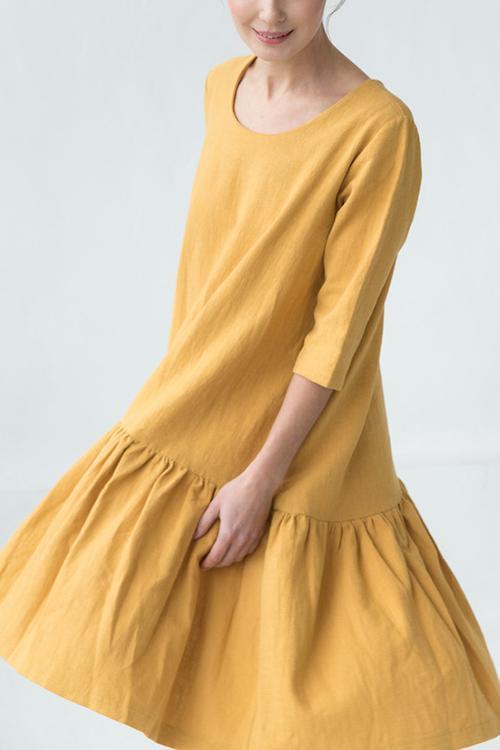 Ruffles O Neck Midi Dress