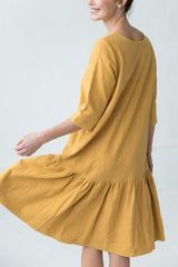 Ruffles O Neck Midi Dress