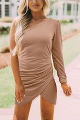 One Shouler Slit Long Sleeve Mini Dress