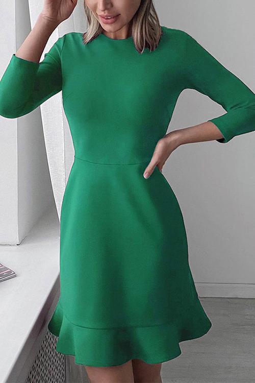 Round Neck Ruffled Slim Fit Mini Dress