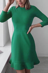 Round Neck Ruffled Slim Fit Mini Dress