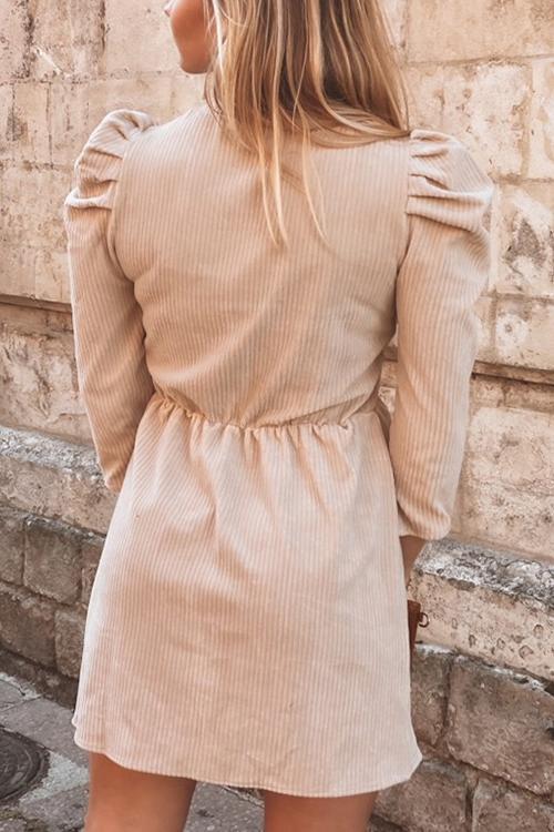 Ruffles Puff Sleeve V Neck Mini Dress
