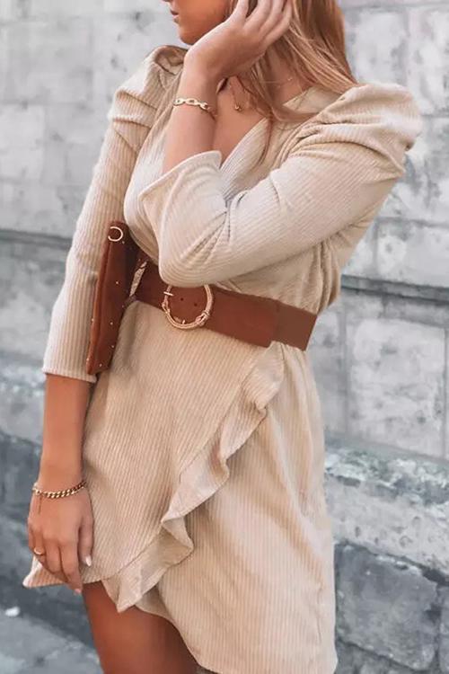 Ruffles Puff Sleeve V Neck Mini Dress