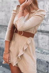 Ruffles Puff Sleeve V Neck Mini Dress