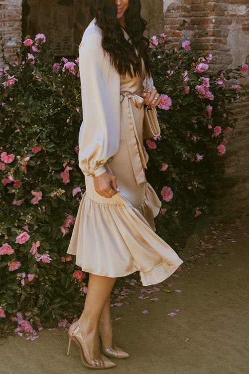 Ruffles Knot Wrap Maxi Dress