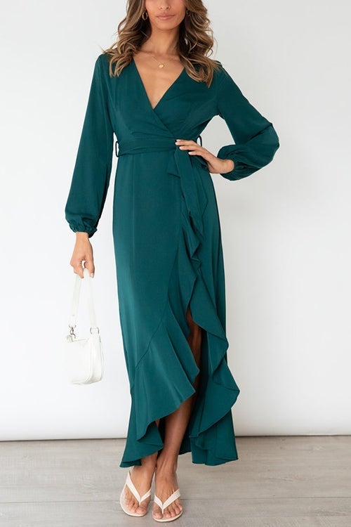 Ruffles Knot Wrap Maxi Dress