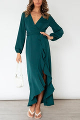 Ruffles Knot Wrap Maxi Dress