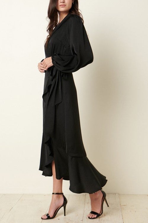 Ruffles Knot Wrap Maxi Dress