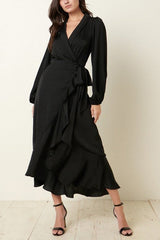 Ruffles Knot Wrap Maxi Dress