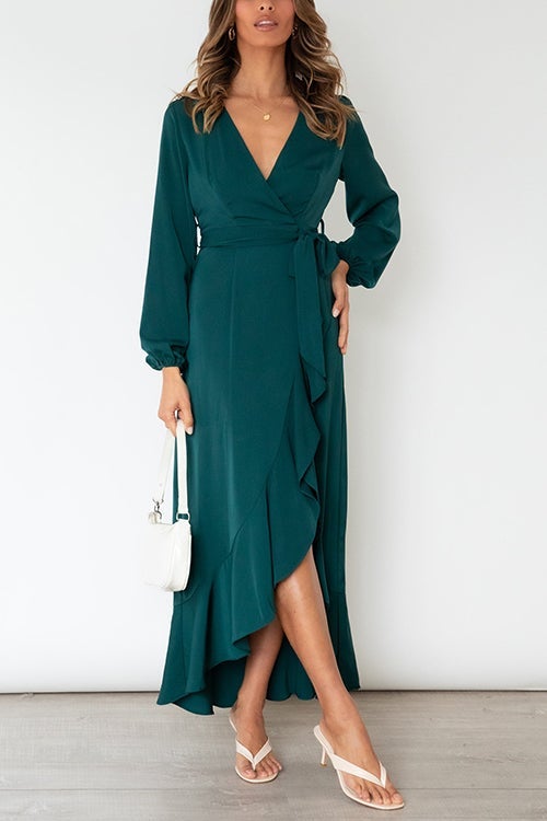 Ruffles Knot Wrap Maxi Dress