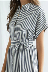 Button Stripe Beleted Mini Dress
