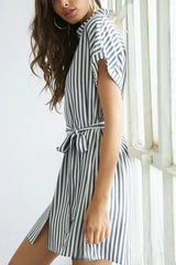 Button Stripe Beleted Mini Dress
