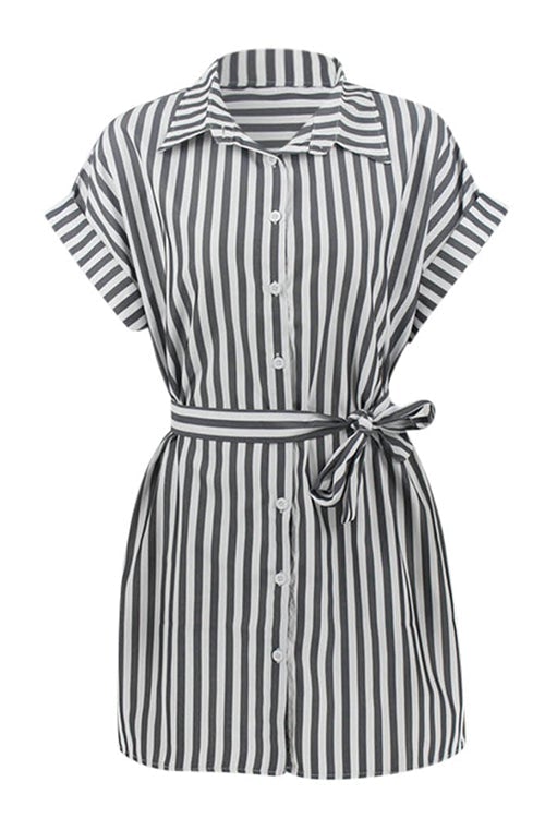 Button Stripe Beleted Mini Dress