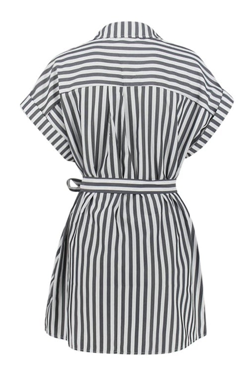 Button Stripe Beleted Mini Dress