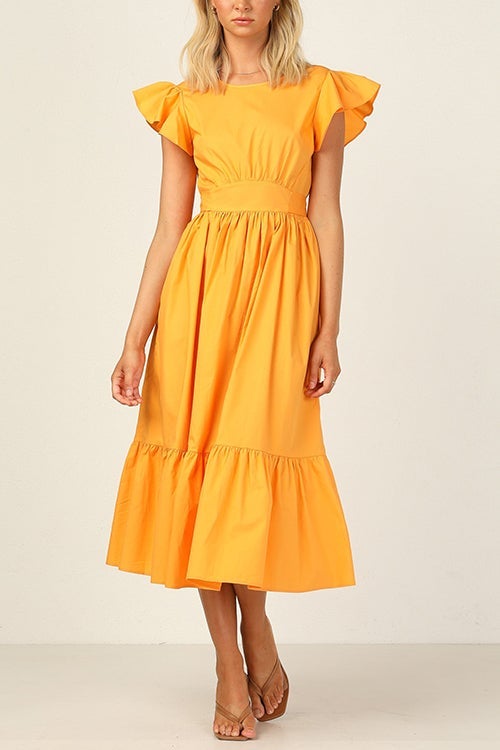 Ruffles Empire Waist Tie Backless Dress