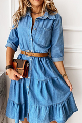 Button Turndown Collar Cake Skirt Dresses