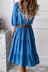 Button Turndown Collar Cake Skirt Dresses