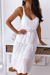 Lace Patchwork U Neck Tank Dress