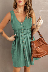 V Neck Button Pockets Tank Dress