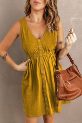 V Neck Button Pockets Tank Dress