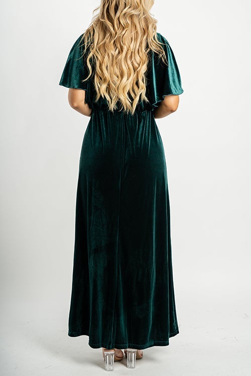 Velvet Wlastic Waist Slit Maxi Dress