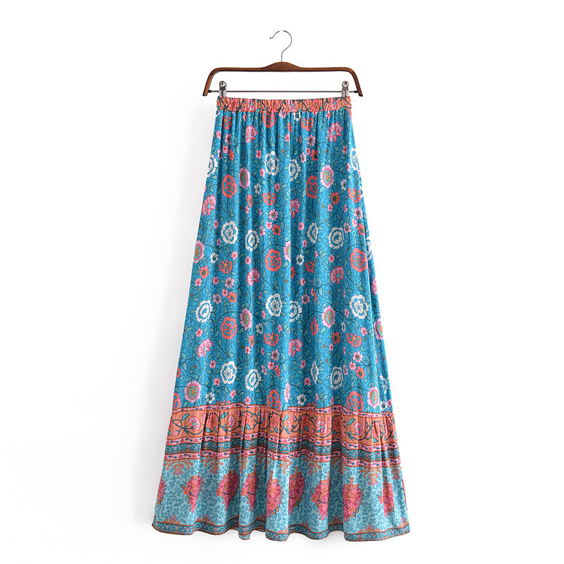 Boho Skirt, Hippie Skirts, Maxi Skirt, Verbena Flower in Red