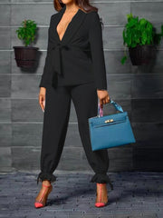 Women's Sets Solid Lace-Up Blazer & Pants Two Piece Set