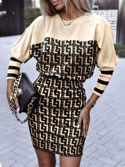 Women's Dresses Printed Crew Neck Long Sleeve Dress