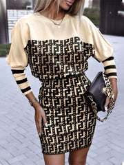 Women's Dresses Printed Crew Neck Long Sleeve Dress