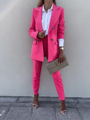 Women's Sets Solid Double Breasted Blazer & Pants Two Piece Set