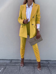 Women's Sets Solid Double Breasted Blazer & Pants Two Piece Set
