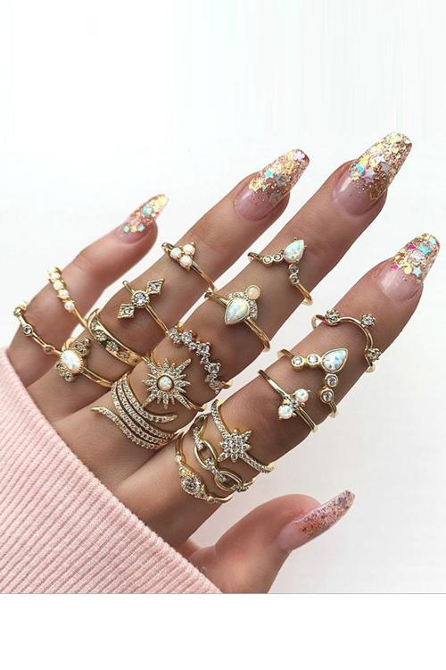 Rinestone Boho 17PCS Ring Sets