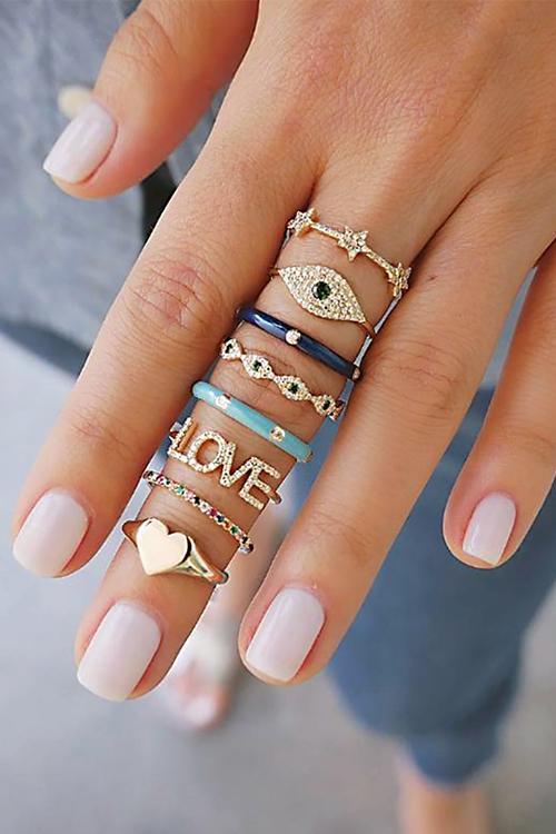 Eyes Love Heart 8PCS Ring Set