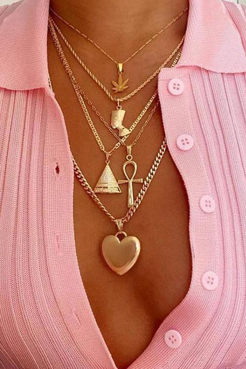 Pharaoh Leaf Cross Heart Layer Necklace