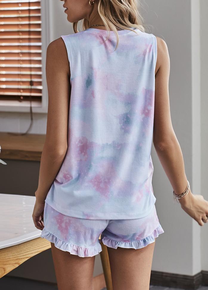 Gradient Sleeveless Round Neck Top And Shorts Set